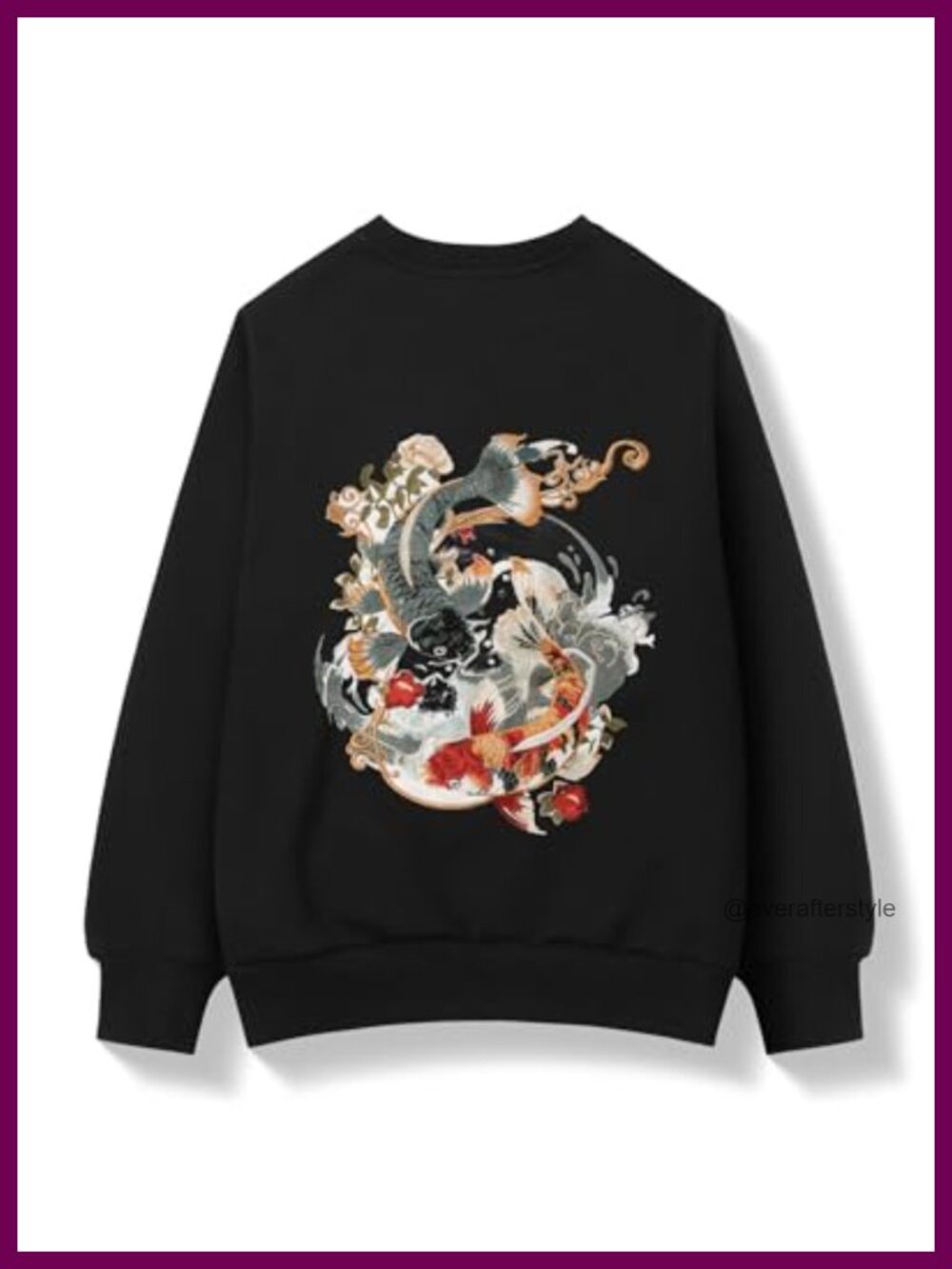 Embroidered Koi Graphic Crewneck Sweatshirt Cotton Blend Relaxed Fit